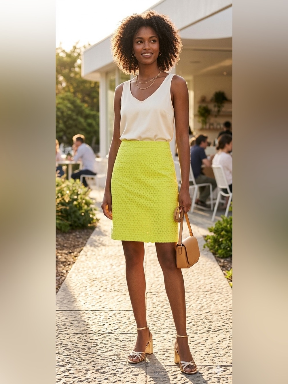 J.Crew No. 2 Eyelet Pencil Skirt Neon Lime / Citron Green - Sz 2